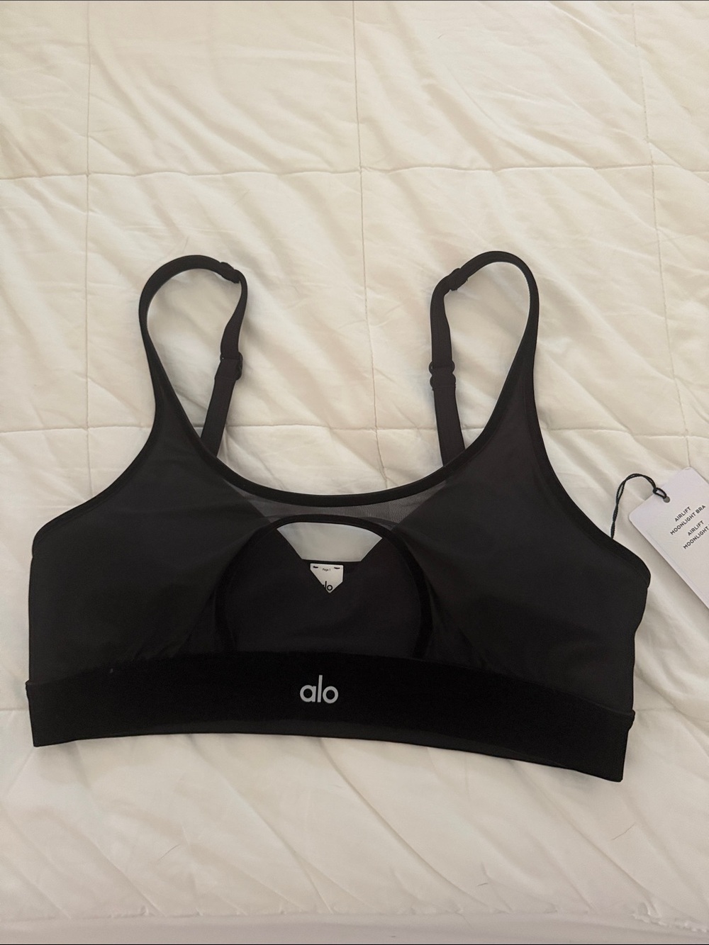 ALO Yoga moonlight Black Mesh Cutout Sports Bra